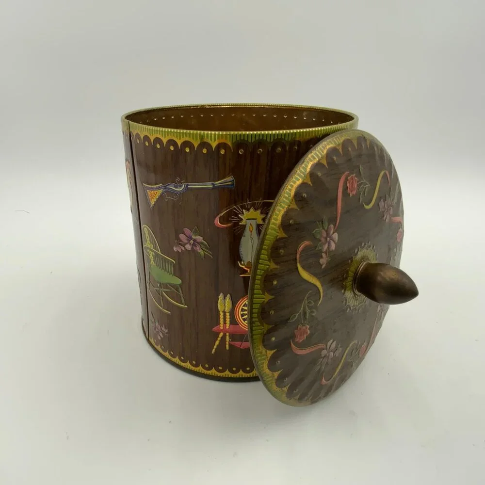 MCM Vintage Daher Decorative Lidded Tin Cannister Made in England